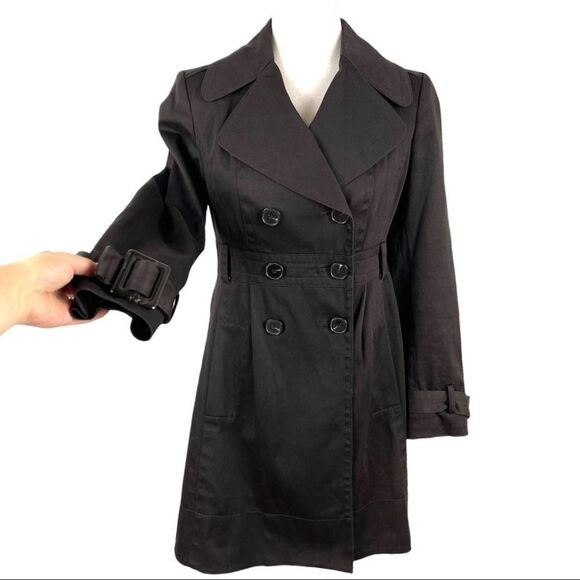 Zara Double Breasted Pleated Trench Coat Jacket Dark Brown Size Small Office Job - Picture 4 of 15